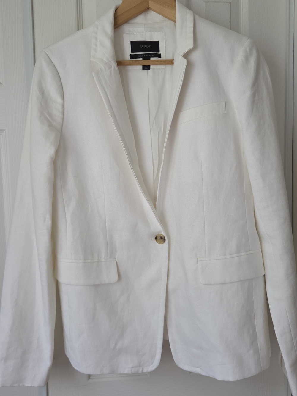 J.Crew Blazer Linen Blend Size 12 T Tall White Single Button Tailored Jacket